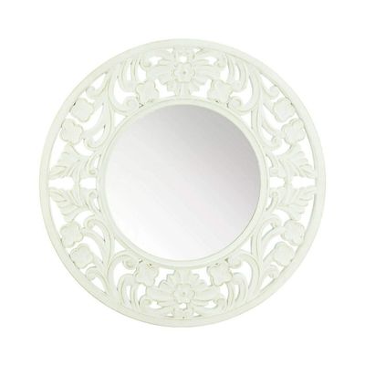 Accent Plus Carved Round White Wall Mirror 23x23x0.75