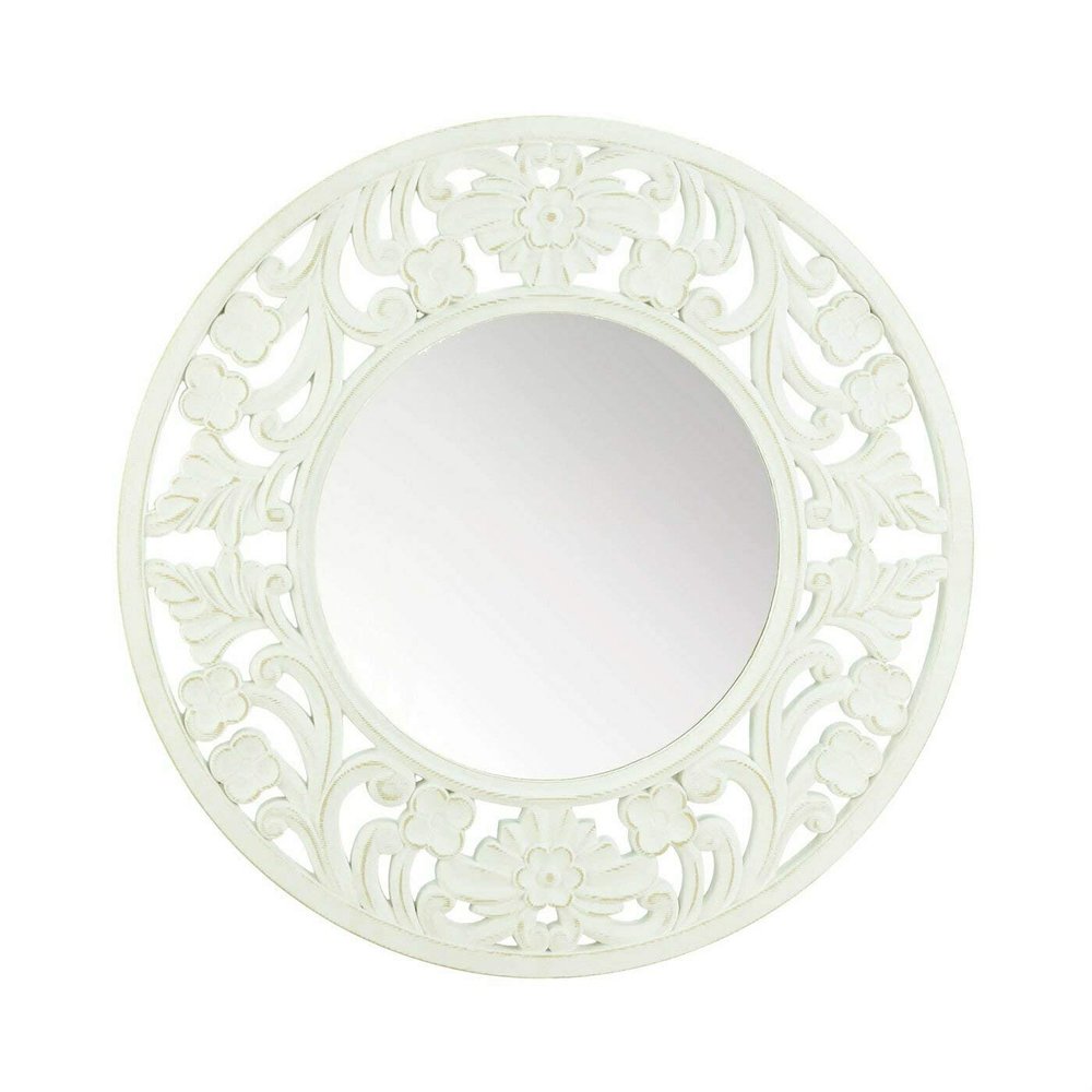 Accent Plus Carved Round White Wall Mirror 23x23x0.75