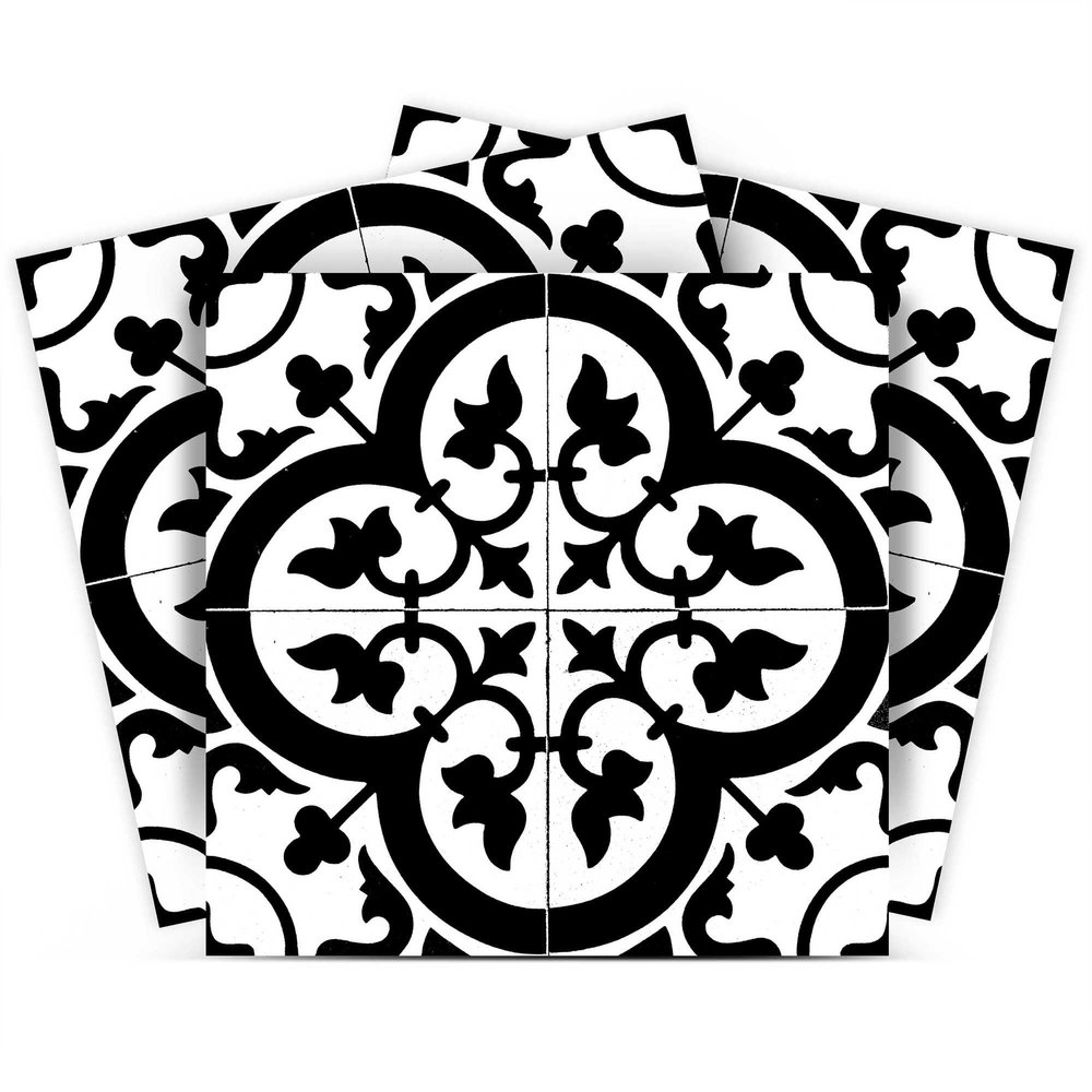Mi Alma Black and White Tile Stickers 24 PC Set backsplash Tile Decals Bathroom & Kitchen Vinyl Wall Decals Just Peel Stick Home Decor (North, 4x4 Inch)