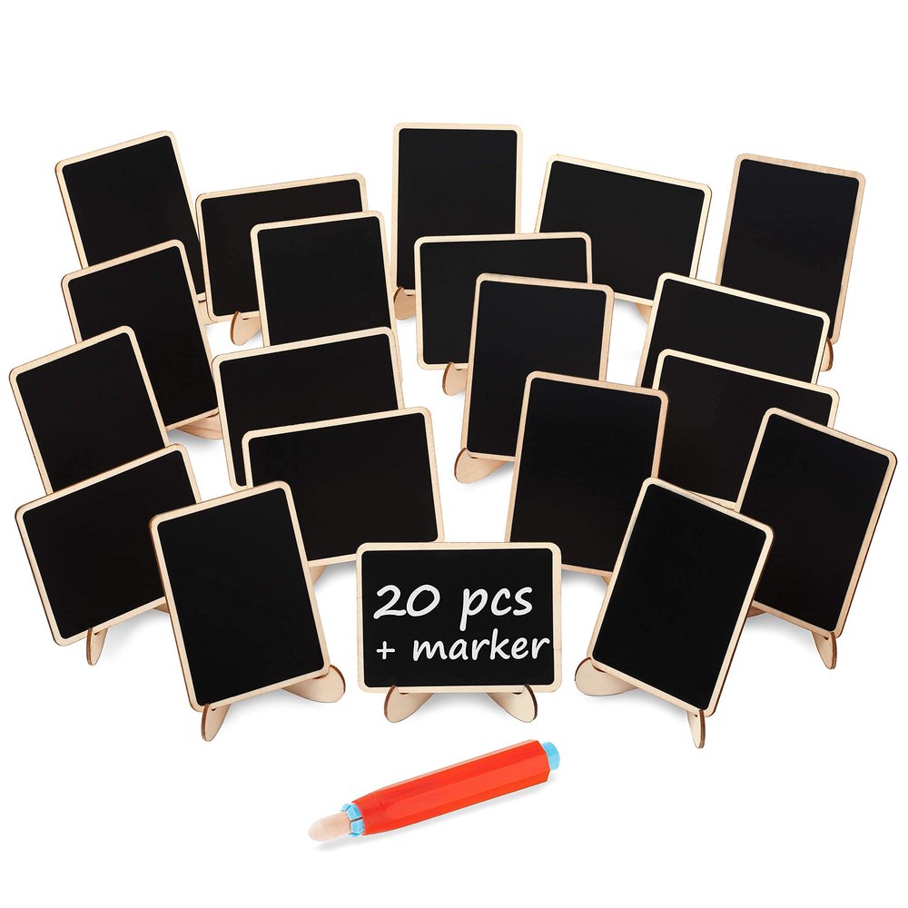 20+1 pcs Wood Mini Chalkboard Sign with Easel Stand Special Event Decorations, Table Numbers Plants, Weddings Place & Birthday Parties Cards, Blackboard for Message Board Signs