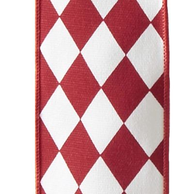 K&K Interiors 11647B Red & White Harlequins Ribbon, Red and White
