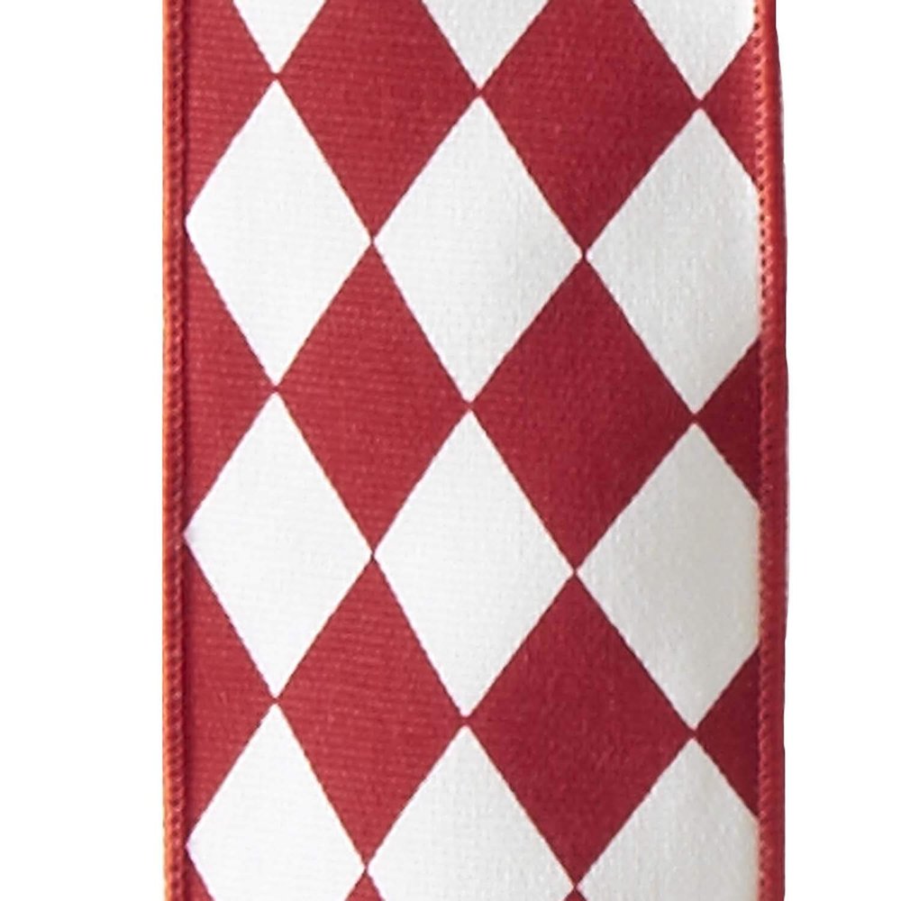 K&K Interiors 11647B Red & White Harlequins Ribbon, Red and White