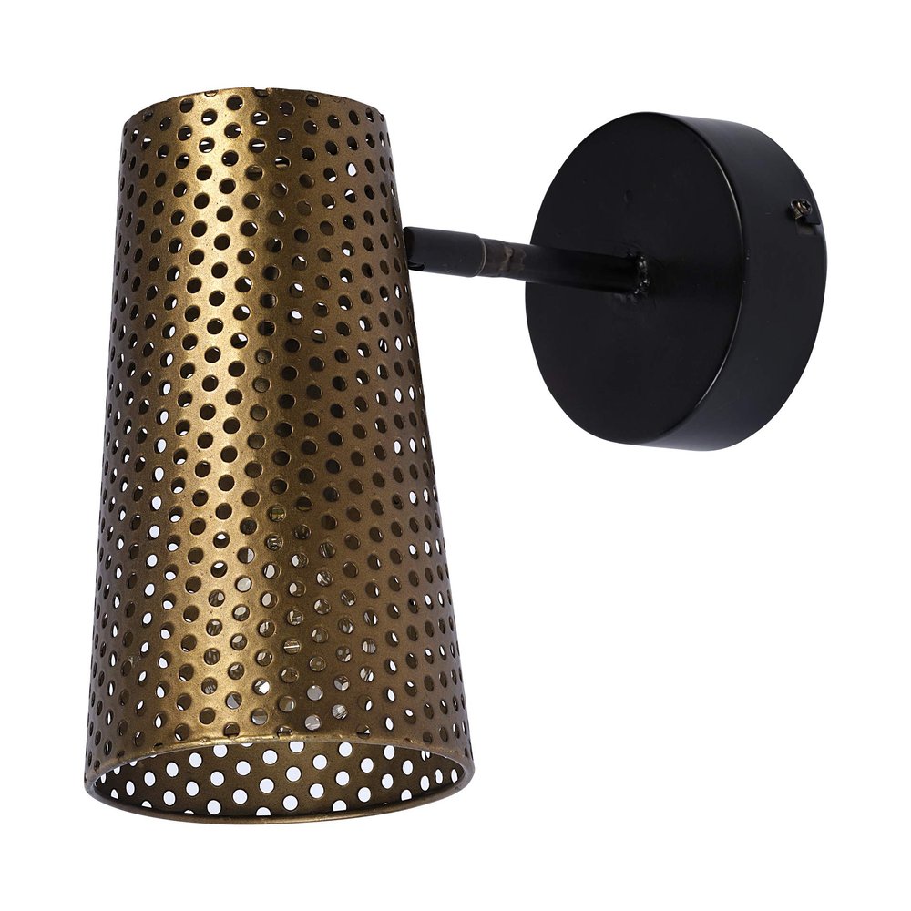 Mercana Furniture & Decor Perforated Metal Wesley I by Mercana Wall Sconce, 11.0L x 5.0W x 10.3H, Antiqued Brass