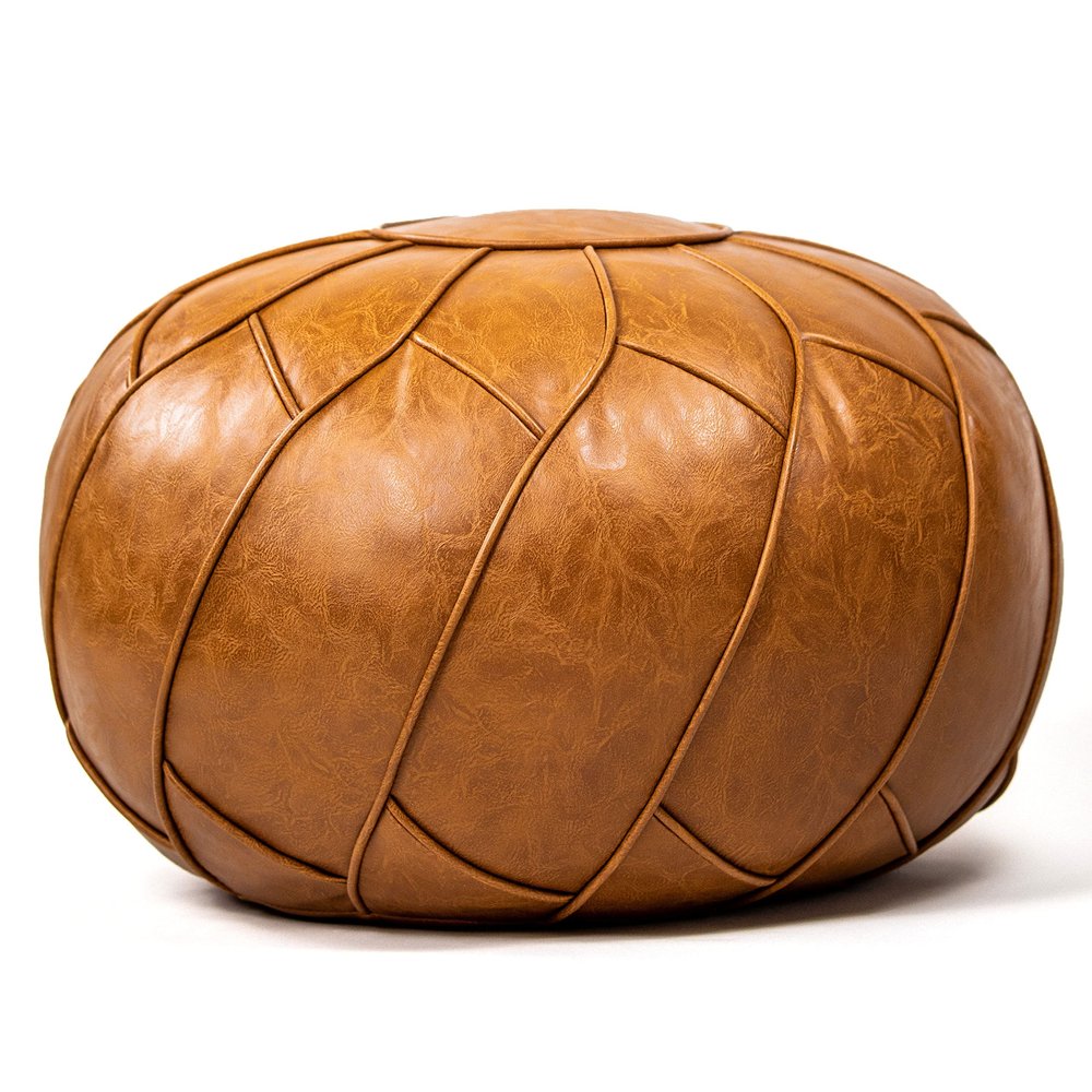 Moderner Faux Leather Pouf Unstuffed Ottoman Moroccan Footstool, Floor Footrest Cushion, Storage Solution - Natural Brown Color
