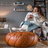 Moderner Faux Leather Pouf Unstuffed Ottoman Moroccan Footstool, Floor Footrest Cushion, Storage Solution - Natural Brown Color view 2