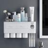 A&A Essentialz Toothbrush Holder Wall Mounted with Toothpaste Dispenser and Magnetic Cup and Storage. Bathroom Accessory Stick on Wall no Drill (4 Cup) view 1