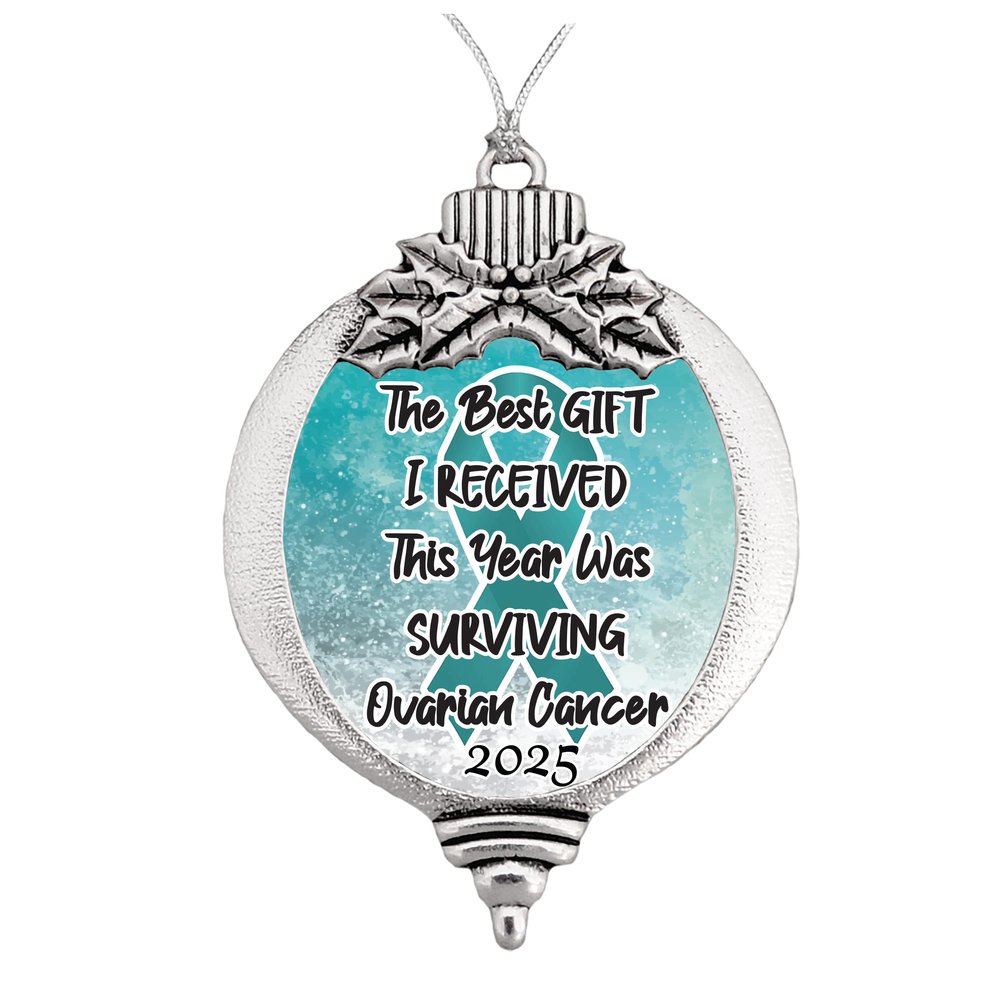 Ovarian Cancer Survivor Christmas Ornament Choose Snowman Snowflake or Bulb (Bulb)