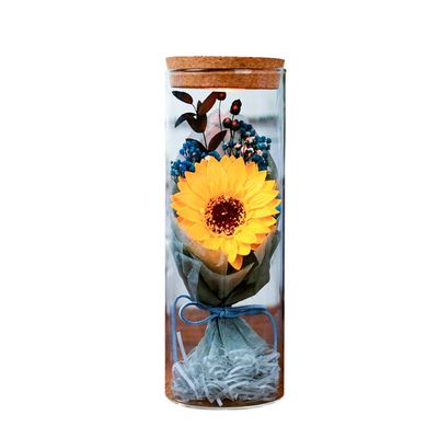 Amosfun Preserved Sunflower Eternal Bottle with Remote Control LED Night for Christmas New Year
