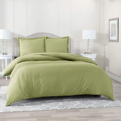 600 Thread Count 5 Piece Duvet Cover Set/Comforter Cover with Zipper Corner Ties 100% Cotton 1 Duvet Cover 4 Pillow Shams (Twin/TwinXL, Sage)