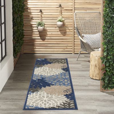 Nourison Home Aloha Indoor/Outdoor Blue/Multicolor 2'3" x 12' Area Rug, Tropical, Botanical, Easy Cleaning, Non Shedding, Bed Room, Living Room, Dining Room, Deck, Backyard, Patio (2x12)