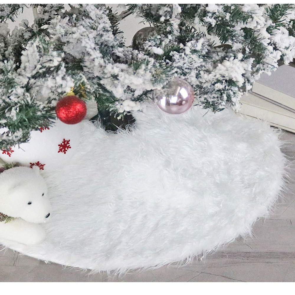 Flonding 78cm Christmas Tree Skirt White Plush Tree Skirts for Xmas Decorations