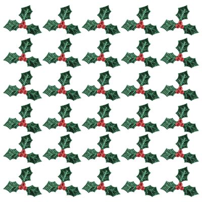100pcs Christmas Artificial Holly Berry and Green Leaf Picks Embellishments for DIY Crafts Ornaments Home Decor and Festive Celebrations
