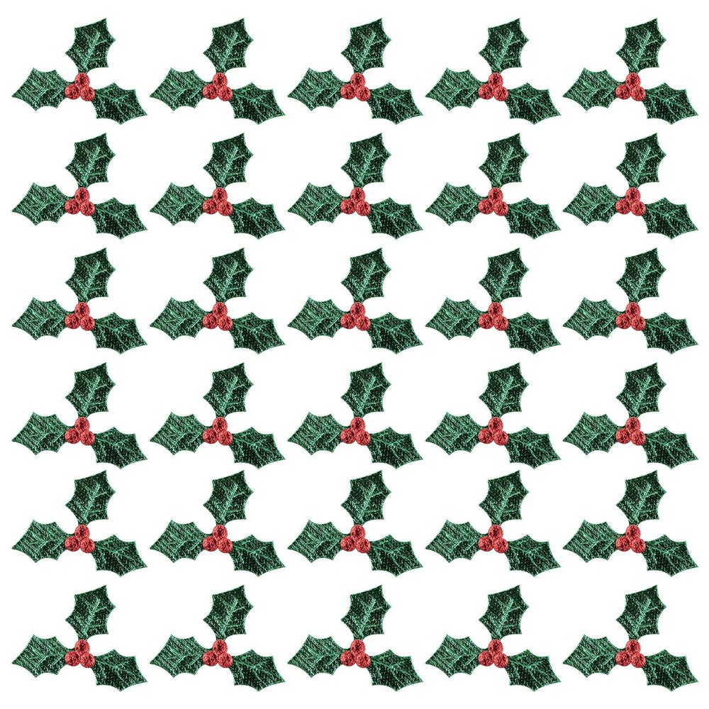 100pcs Christmas Artificial Holly Berry and Green Leaf Picks Embellishments for DIY Crafts Ornaments Home Decor and Festive Celebrations