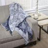 Calyx Interiors Wool Throw Blanket  50 x 60in Lambswool Throw Blanket with Tassels  Soft and Warm Thick Wool Throw  Throw Blanket for Couch, Bed, Sofa  Warm Blanket for Winter (Navy/Gray) view 1