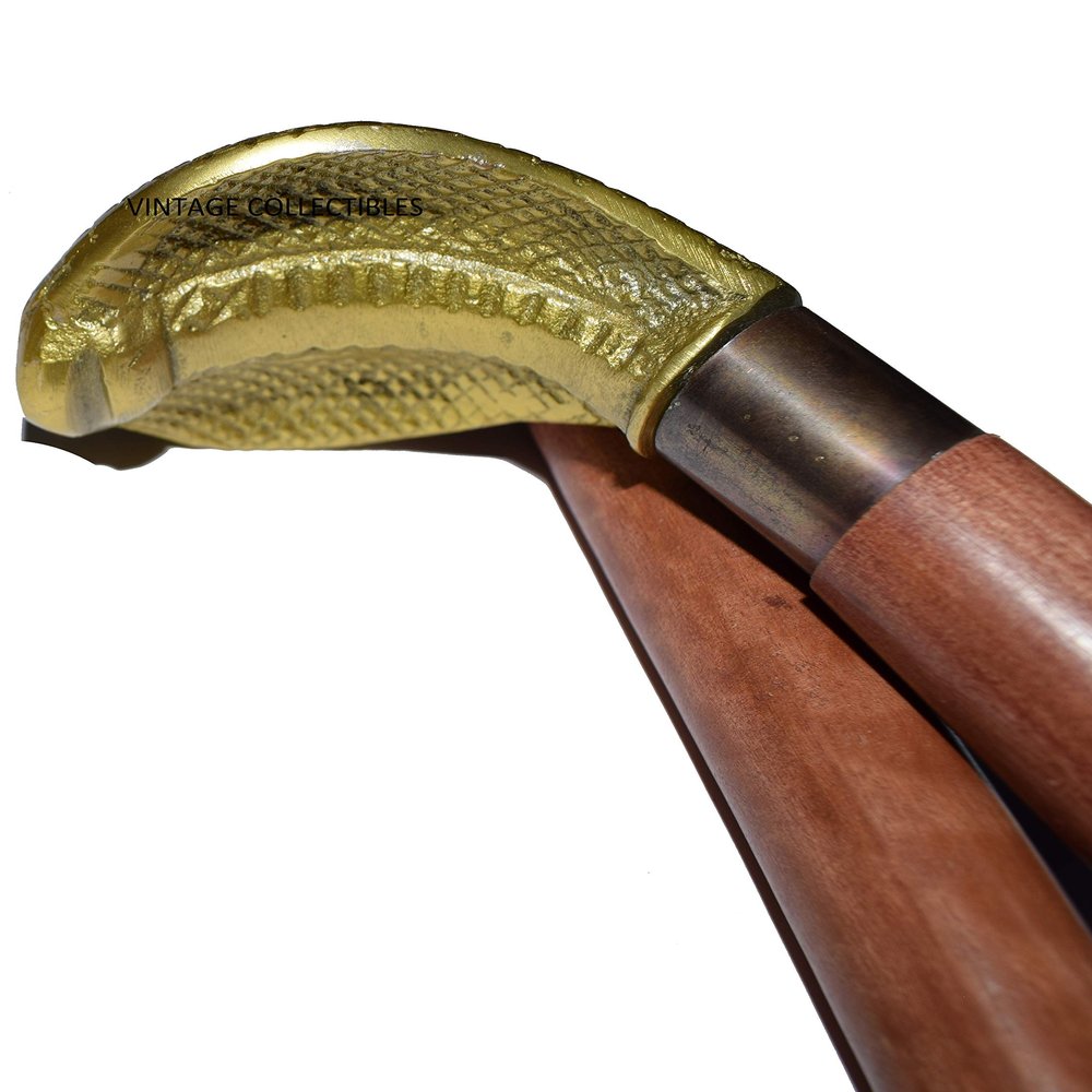 Brass Antique Snake Head Aluminum Handle Nautical Victorian Vintage Wooden Walking Stick Cane