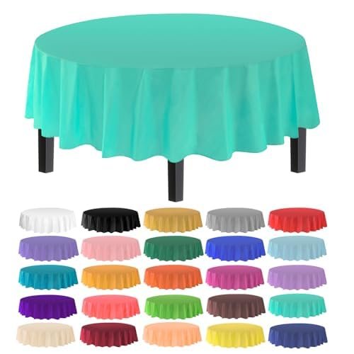 allgala Premium Disposable Round Plastic Table Cloths - 12 Pack, 84 inches (7 feet), Waterproof, Stain-Resistent, Easy Clean-Up for Parties, Events, Gathrings and Everyday Use -Fresh mint-TC58521