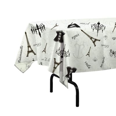 54x108 Plastic Paris Themed Tablecloth/Table Cover Black and White - 2-Pack