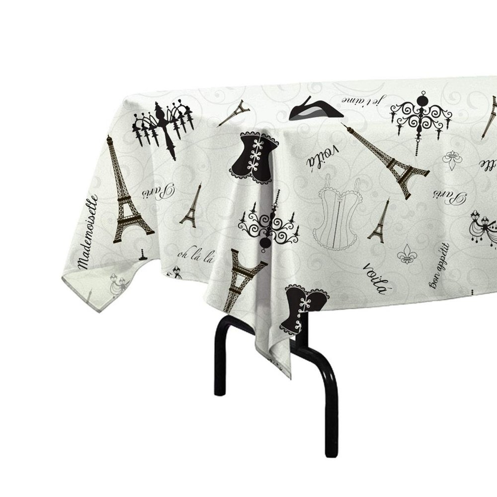 54x108 Plastic Paris Themed Tablecloth/Table Cover Black and White - 2-Pack