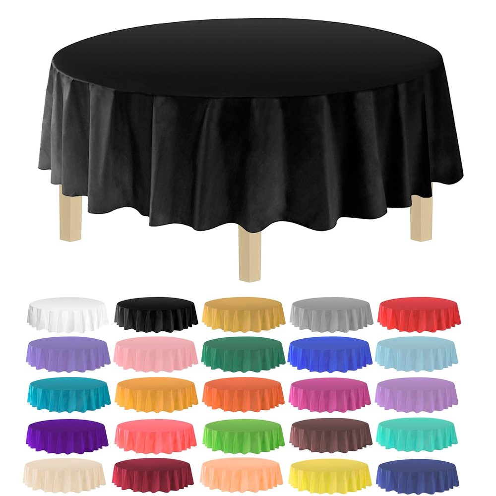 allgala Premium Plastic Table Cover Medium Weight Disposable Tablecloth-12PK Round 84"-Black-Waterproof, Stain-Resistent, Easy Clean-Up for Parties, Events, Gathrings and Everyday Use -TC58502