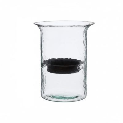 Glass Hurricane Pillar Candle Holder with Rustic Metal Insert, Perfect as a Centerpiece (Large)