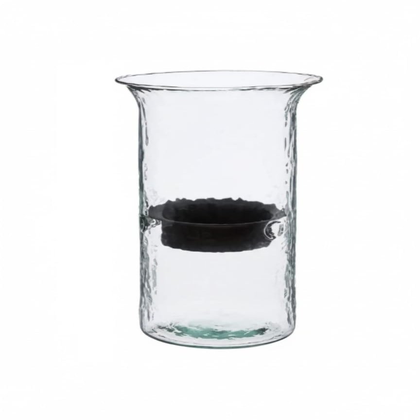 Glass Hurricane Pillar Candle Holder with Rustic Metal Insert, Perfect as a Centerpiece (Large)
