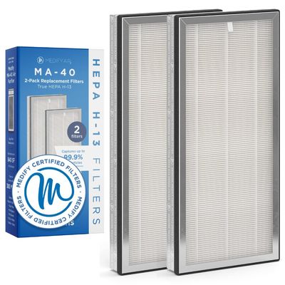 Medify MA-40 Genuine Replacement Filter for Allergens, Smoke, Wildfires, Dust, Odors, Pollen, Pet Dander | 3 in 1 with Pre-filter, True HEPA H13 and Activated Carbon for 99.9% Removal | 2-Pack