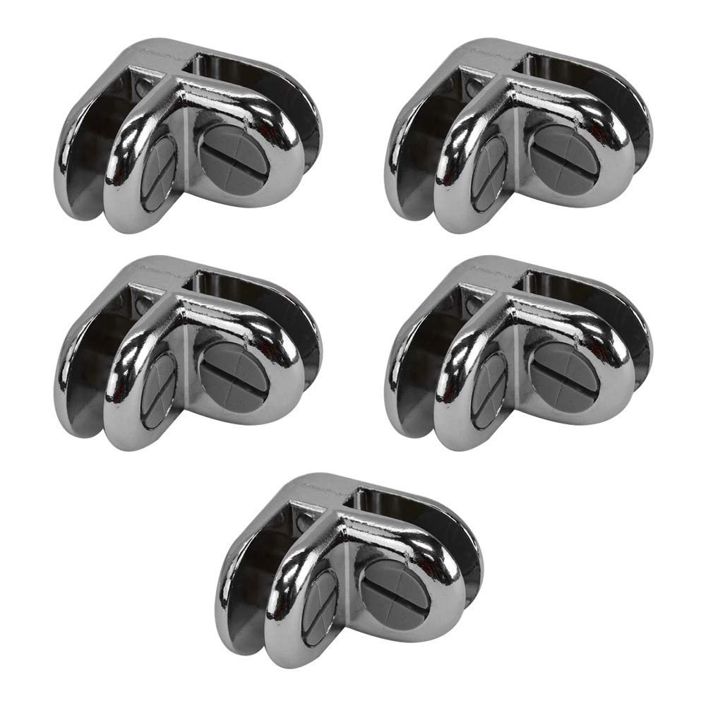 Prolinemax Set of 5 Pieces Chrome 2-Way Glass Display Connector 3/16 Inch Tempered Glass Shelf