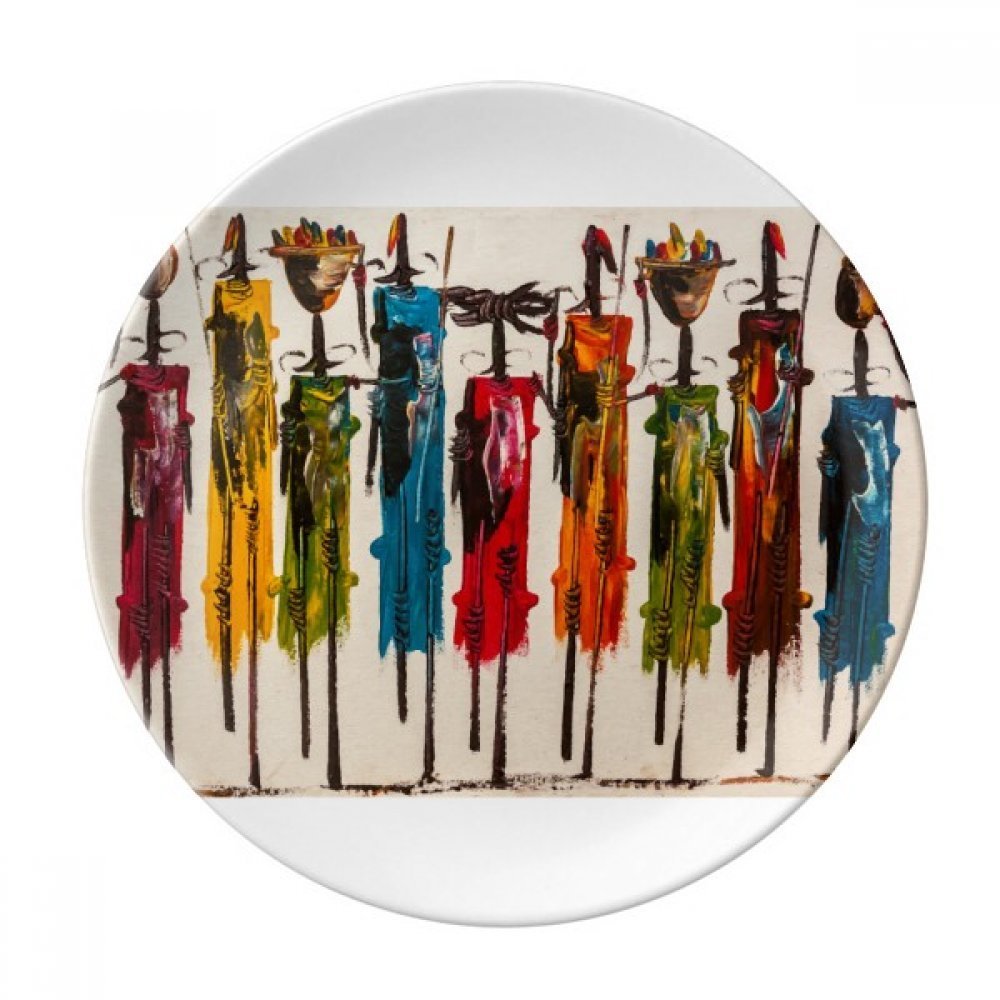 Abstract Art African Black Warrior Dessert Plate Decorative Porcelain 8 inch Dinner Home