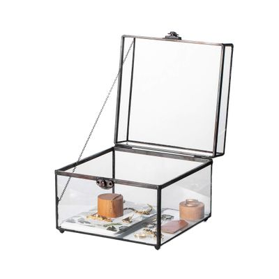 NCYP 6.9" x 6.9" x 5.5" Glass Storage Box - Home Tabletop Vintage Terrarium, Black Display Organizer for Jewelry, Ring, Earring - Indoor Decorative (Glass Box Only)