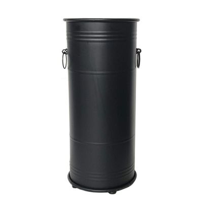 JLXJ Industrial Vintage Umbrella Stand, Round Black Metal Indoor Entryway Umbrella Holder with Hooks and Handles, Durable Antirust Iron Storage Rack for Home Office