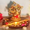 Wgloryind Polyresin Lord Ganesha Idol/Showpiece On Wooden Tray with Brass Diya and Ghee Wicks (15 Cm X 15 Cm X 16.5 Cm, Gold) view 2