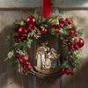 Avalon Gallery Luxury Wreaths - Grapevine & Evergreen Christmas Wreath with Nativity Figurine, 15-Inch, Red Ornaments view 2