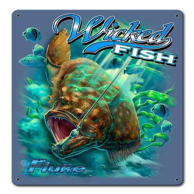 Fluke Wicked Fishing Vintage Sign 12X15