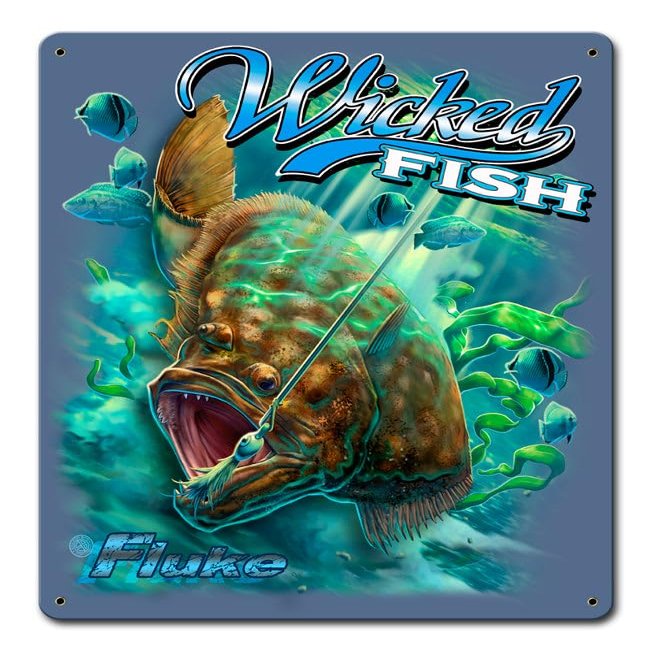 Fluke Wicked Fishing Vintage Sign 12X15