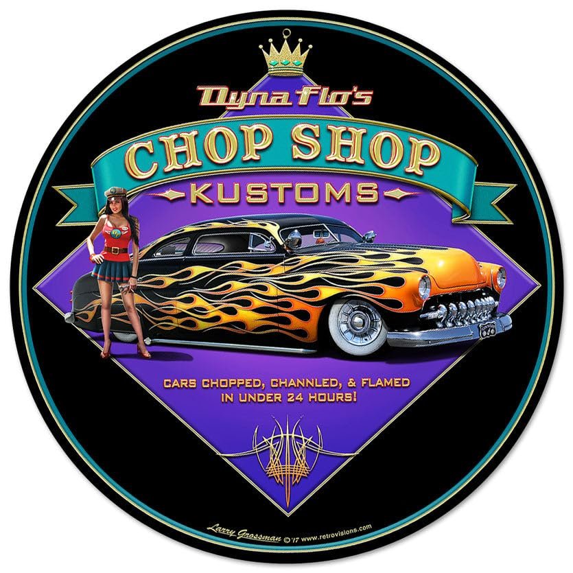 ArtFuzz Dyna Flo'S Chop Shop Vintage Sign 14X14