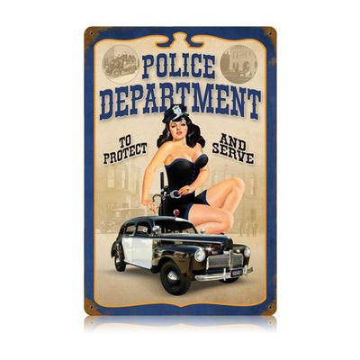 ArtFuzz Police Pin Up Vintage Sign 12X18