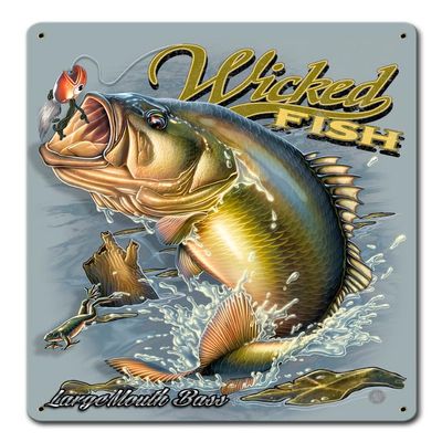Large Mouth Bass Vintage Sign 12X15