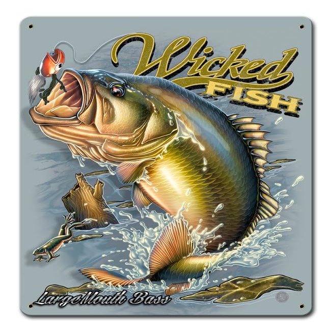 Large Mouth Bass Vintage Sign 12X15