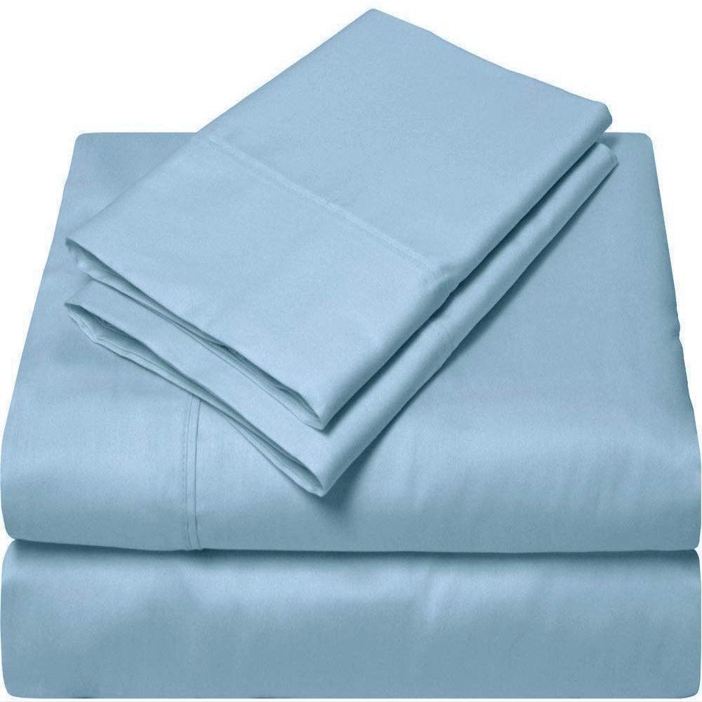JC Decor Cotton Sheets Set 4 Piece- 100% Cotton Sheet Set 400 Thread Count Bed Sheets for Bed Fits Mattress Upto 15'' Deep Pocket (RV -Short Queen Size, Light Blue)