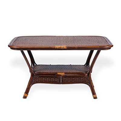 Alexa Dining Oval Table Dark Walnut Color Natural Rattan Wicker Handmade Design
