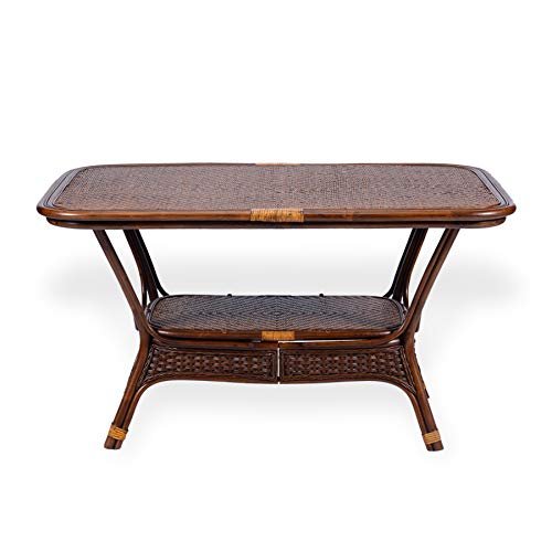 Alexa Dining Oval Table Dark Walnut Color Natural Rattan Wicker Handmade Design