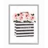 Stupell Industries Striped Makeup Shopping Bag Filled with Pink Roses Gray Framed Wall Art, 16x20, Multi-Color view 1