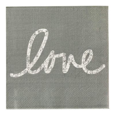 Restaurantware 13 Inch Paper Luncheon Napkins 500 Love Script Design Printed Napkins - 3-Ply Textured Edges Gray Paper Decorated Napkins Soft And Strong For Parties Or Catering Events