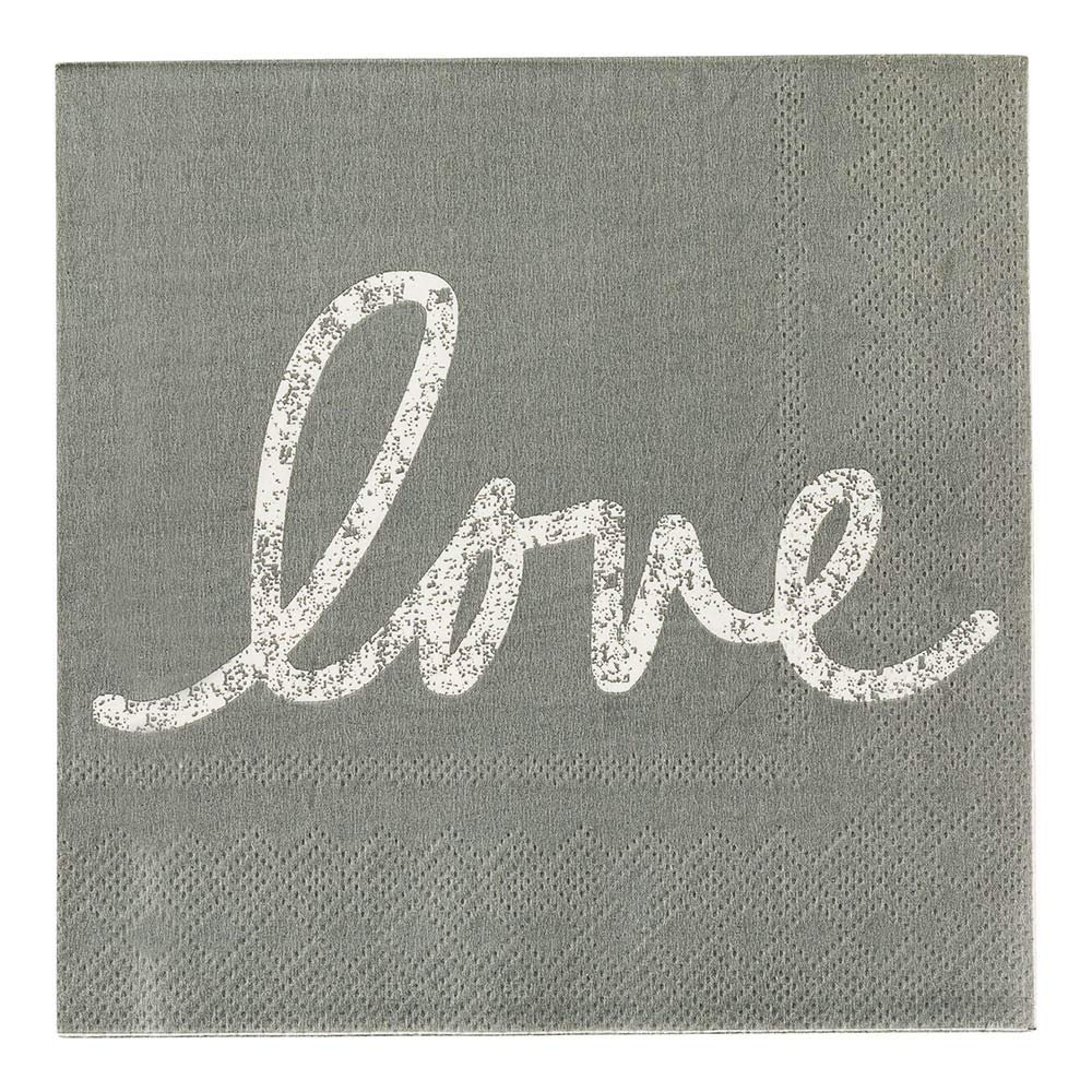 Restaurantware 13 Inch Paper Luncheon Napkins 500 Love Script Design Printed Napkins - 3-Ply Textured Edges Gray Paper Decorated Napkins Soft And Strong For Parties Or Catering Events