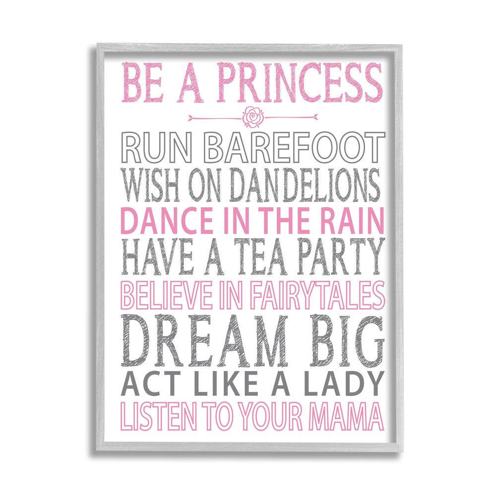 Stupell Industries 'Be a Princess Pink Typog', Framed Giclee Art, Gray, 11 x 14 Inches, Easy to Hang and Sturdy, Made in USA, by Susan Newberry Designs