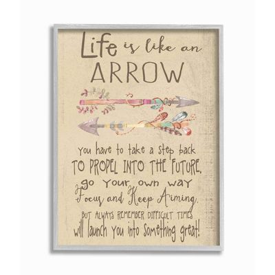 Stupell Industries Life is Like an Arrow' Icon Inspirational Typography Grey Framed Wall Art, 16x20, Design by Artist Regina Nouvel