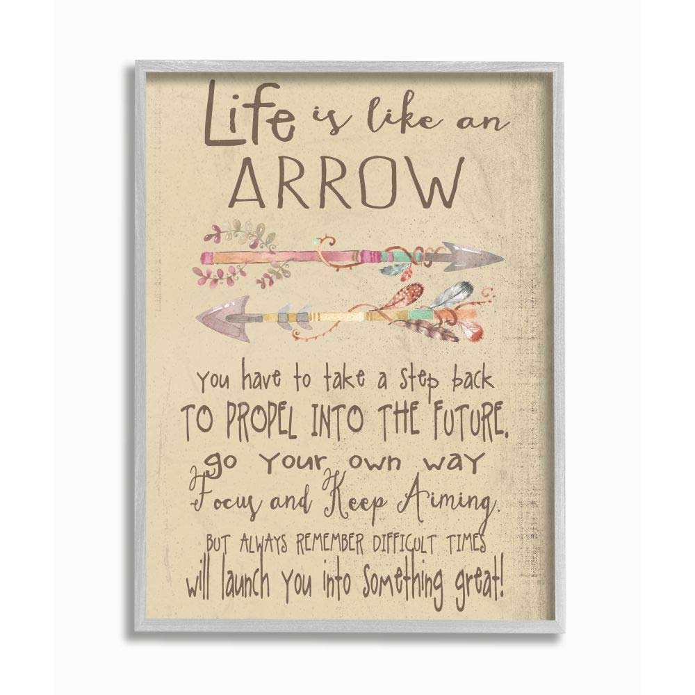 Stupell Industries Life is Like an Arrow' Icon Inspirational Typography Grey Framed Wall Art, 16x20, Design by Artist Regina Nouvel