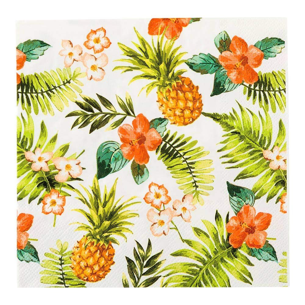 Restaurantware 13 Inch Paper Luncheon Napkins 500 Hawaiian Vacation Design Printed Napkins - 3-Ply Textured Edges White Paper Decorated Napkins Soft And Strong For Parties Or Catering Events