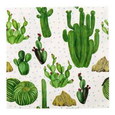 Restaurantware 13 Inch Paper Luncheon Napkins 500 Cactus Design Printed Napkins - 3-Ply Textured Edges White Paper Decorated Napkins Soft And Strong For Parties Or Catering Events