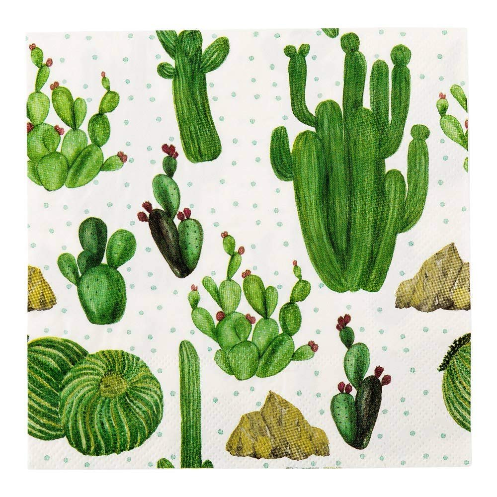 Restaurantware 13 Inch Paper Luncheon Napkins 500 Cactus Design Printed Napkins - 3-Ply Textured Edges White Paper Decorated Napkins Soft And Strong For Parties Or Catering Events
